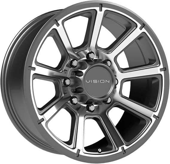 VISION 17" Inch 8x165.1 Wheel Rim Turbine 353 17x8.5 +18mm Grey Machined