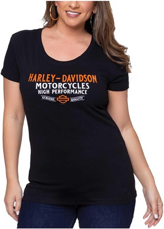 Harley-Davidson Women's Bold River Short Sleeve Round Neck Cotton Tee - Black