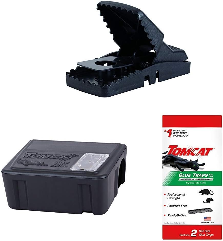 Tomcat Rat Snap Trap with Tier 1 Refillable Rat & Mouse Bait Station 1 Station  15 bait refills and 2 Rat Glue Traps