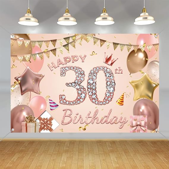 Happy 30th Birthday Decorations Backdrop Banner for Lady/Women Happy 30 Years Old Party Fabric Sign Poster Woman Birthday Photo Background 30th Birthday Party Supplies, 59"x35.4"