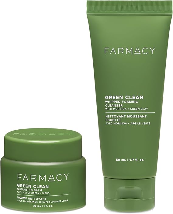 Farmacy Deep Double Cleanse Skincare Gift Set - Green Clean Makeup Remover Cleansing Balm & Whipped Foaming Face Wash for Oily Skin - Melts Away Makeup & Helps Promote Healthy Skin