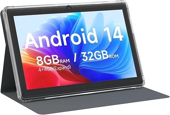 CUPEISI Tablet Android 14, 7 inch Tablet with Case, 8GB RAM+32GB ROM/ 1TB Expandable Tableta, 1.6Ghz Quad-core Processor Computer, 1024 * 600 IPS 7'' HD Touch Screen, 5MP Camera, WiFi, Game, Bluetooth