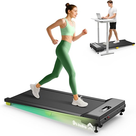 UREVO Walking Pad with Incline, Under Desk Treadmill, 9% Manual Incline