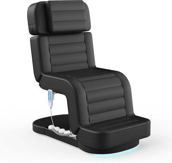 Fully Electric Spa Table/Chair with LED Light, 3 Motor Height, Backrest, Leg Support Adjustable for Massage, Facial, Medical, Tattoo, Waxing, Eyelash Extension, Beauty Salon and More - Black