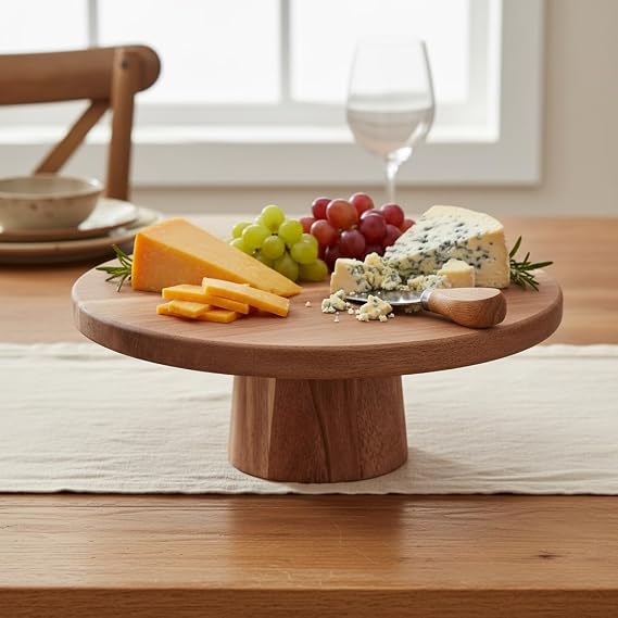 Deconox Doğal Akasya Ahşap Ayaklı Sunum Tahtası ve Kesme Panosu - 24.5x9.5x1.5 cm Dekoratif Kahve, Peynir ve Sushi Servis Tepsisi