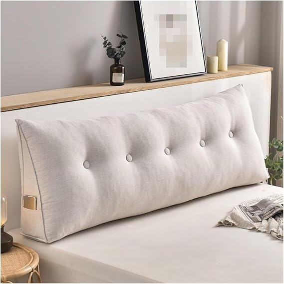 Ergonomic Triangular Headboard Pillow with Side Storage Pockets Removable Headboard Back Pillow for Resting Reading(White,39"/100cm(Twin))