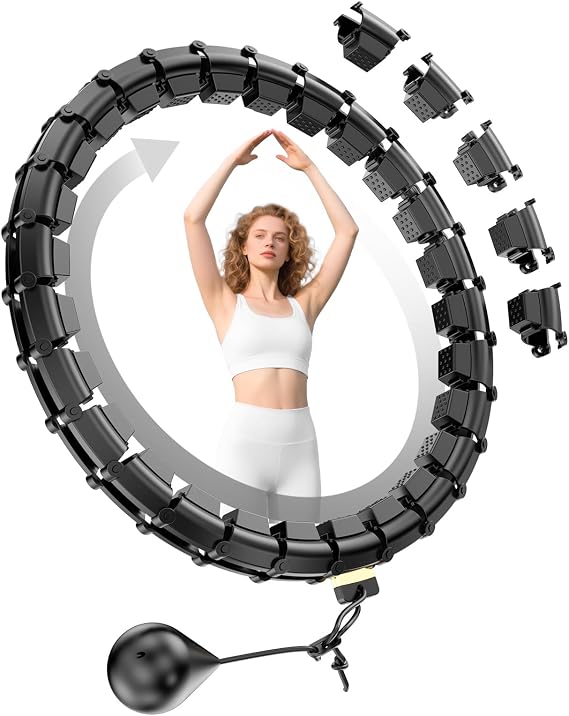 HOELLL 65 Inch Adjustable Weighted Hula Detachable Hoop for Adults Weight Loss, Plus Size Quiet Infinity Fitness Hoop with 32 Links, Non-Drop Funny Smart Exercise Hoops for Women and Beginners