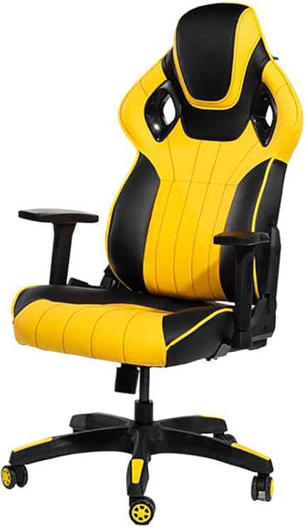 Office Chair Computer Chair Racing Office Computer Chair Height Adjustable Swivel Chair High Back Task Chair,PU Leather,Executive Game Chair Recliner Gamer Chair,Yellow-70x116-124cm