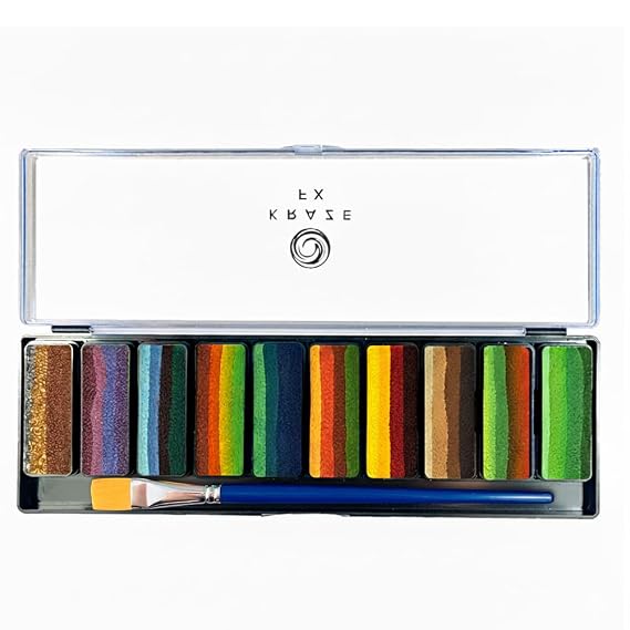 Kraze FX Peaks Face Paint Palette by Tamina Mohammed - 10 Colors Professional Split Cake Set - 3/4" Travel Size Cakes - Metallic & Earth Tones for Festival Body Art
