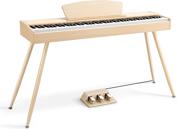 Donner DDP-80 Digital Piano 88 Key Weighted Keyboard, Full-size Electric Piano for Beginners, with Sheet Music Stand, Triple Pedal, Power Adapter, Supports USB-MIDI Connecting, Natural Wood Color