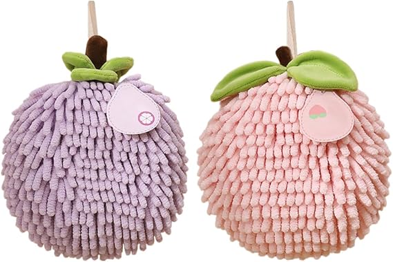 DONGKER Fuzzy Ball Hand Towel,2 PCS Chenille Fluffy Microfiber Ball Towel with Hanging Loop Quick Dry for Bathroom Washstand Kitchen
