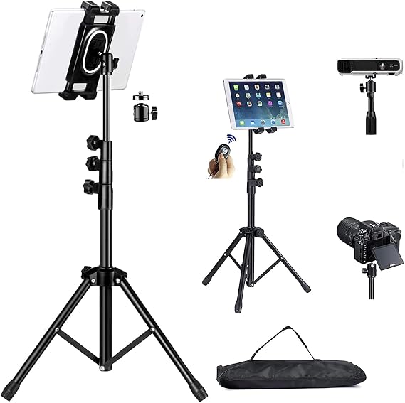 Tablet Tripod for iPad Pro Floor Stand Tripod Mount for Surface Pro Samsung Tab S9+ Holder Stand w. Remote 360 Rotating Adjustable 68" Tall for All 5.8-12.9" Phone/Tablet