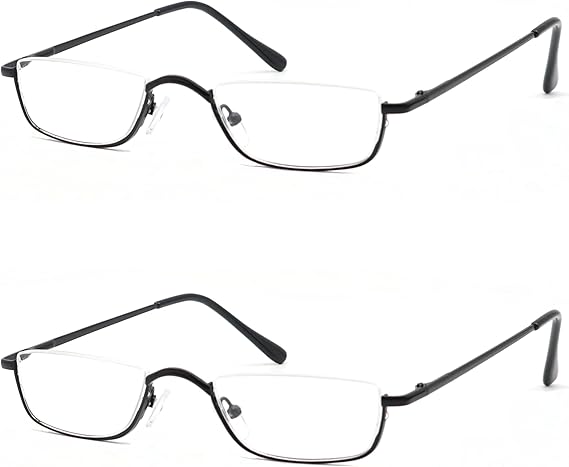 Half Reading Glasses, Half Lens Frame Metal Readers for Women Men