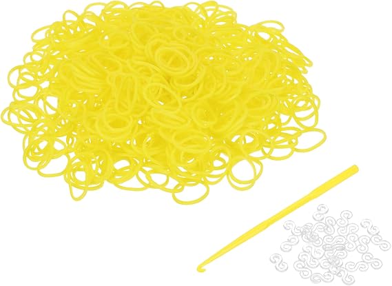 uxcell 3000Pcs Loom Rubber Band, Bracelet Making Refill Kit Elastic Loom Band with 125Pcs S-Clips and 5Pcs Crochet Hooks for Weaving DIY Handcrafts, Yellow