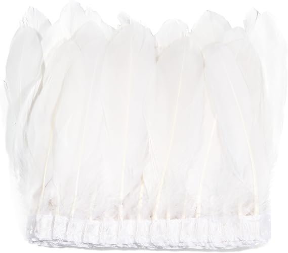 2 Yards Natural Goose Feathers Trim Sewing Fringe Fashion Dress Sewing 6-8inch for DIY Handicrafts Costumes Decoration,White