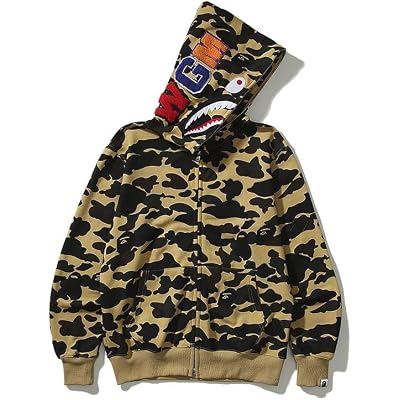 Embroidered Shark Pullover Oversized Camo Couple Coat Autumn Winter Long Sleeve Spring Autumn Clothing Zip Sweatshirt Unisex