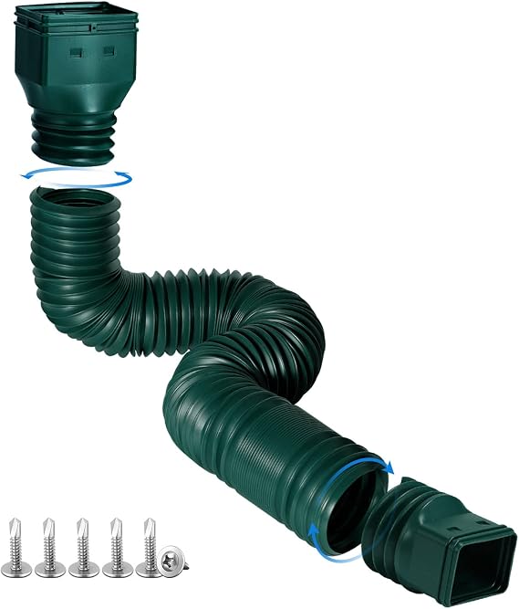 plusgutter Green1-Pack Rain Gutter Downspout Extensions Flexible, Drain Downspout Extender,Down Spout Drain Extender, Gutter Connector Rainwater Drainage,Extendable from 21 to 68 Inches