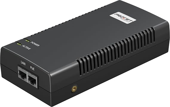 PROCET 10 Gigabit PoE Injector Active 90W PoE++ 10GbE, 6KV Surge Protection for Duhua/Axis PTZ Camera, for Ubiquiti AirFiber mmWave Bridge/Wireless Access Point, Smart Factory, Commercial Kiosks