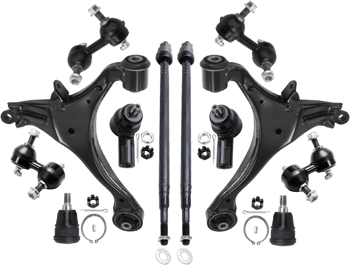 Detroit Axle - 12pc Front End Suspension Kit for 2001-2005 Honda Civic 2 Lower Control Arms 2 Lower Ball Joints 4 Inner & Outer Tie Rods 4 Front Rear Sway Bars 2002 2003 2004 Replacement