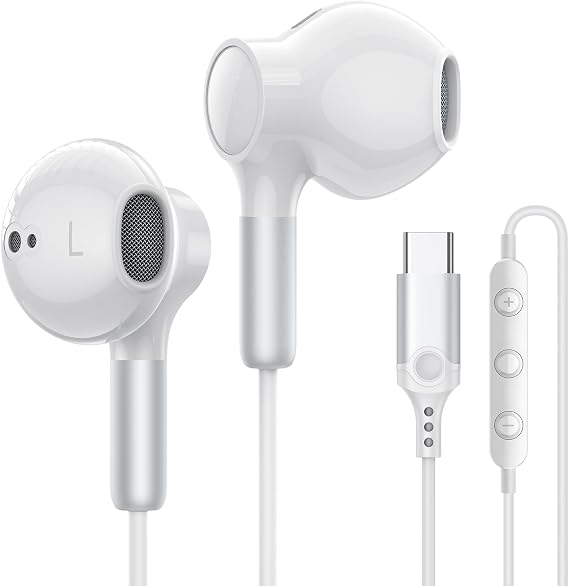 USB C Headphones for iPhone 17 16 15 Pro Max Plus Air iPad Pro Wired In-Ear Headphones Earphones With Mic Volume Control Wired USB-C Earbuds for Pixel 9 8 7, Samsung Galaxy S25 S24 USB Type C Earphone