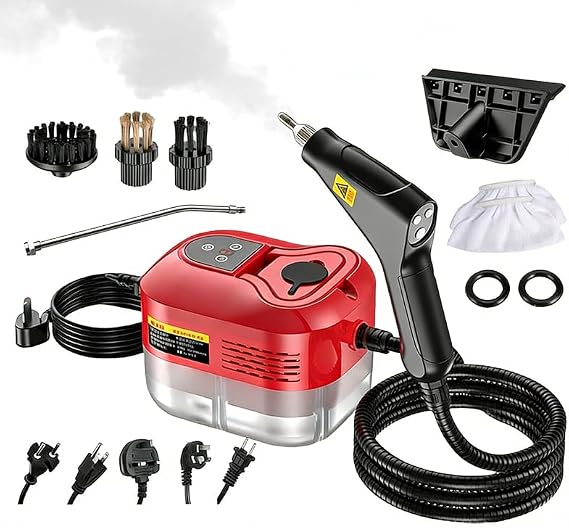 Handheld Steam Cleaner Cordless, Fast 10Second Heat Up, 6 Adjustable Steam Levels, Multi-Surface Cleaning for Kitchen, Bathroom, Floors, Windows, Upholstery & Car Interior (Red Pro)
