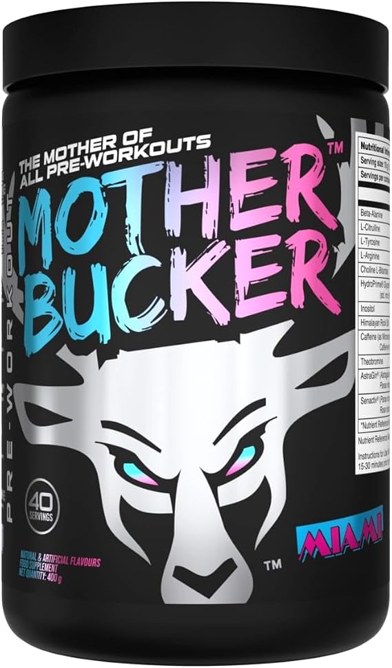 Bucked Up Mother Bucker Pre-Workout Powder, Miami Flavour, 40 Servings | Pre-Workout Support, High Caffeine, Energy & Endurance Blend, Sugar Free, Keto Friendly, Advanced User Formula