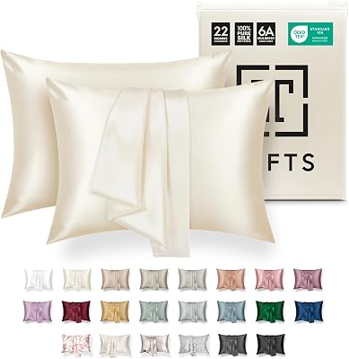 Tafts Silk Pillow Cases - 22mm 100% Pure Mulberry 6A Silk Pillowcase for Hair & Skin with Envelope Closure, Cooling, Natural, Organic, Double Sided Silk Pillow Case Cool White, Queen 20x30 2pc