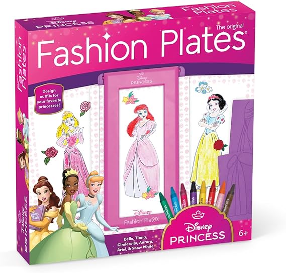 Fashion Plates Disney Princess Mix-and-Match Drawing Kit, Arts and Crafts, Coloring, Art Supplies, Craft Supplies, Stencils, Crayons Included, Create Your Own Designs, Ages 6+