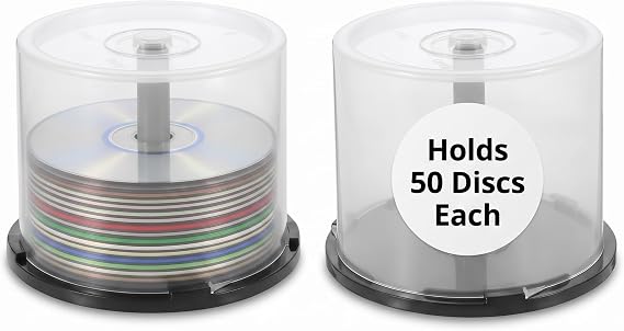 DOITOOL CD/DVD Cake Box Spindle, 2Pack Empty DVD Storage Bucket Clear CD Holder CD Storage Container with Black Spindle for Home and Office (Holds 50 Discs Each)