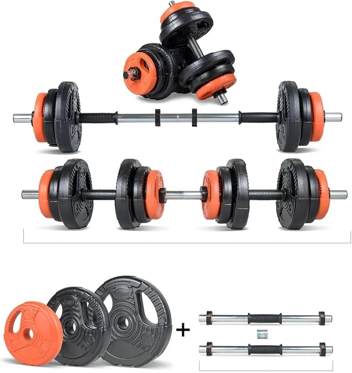 ECG Spor Yıldız Serisi 22 Kg Multifonksiyonel Turuncu Siyah Halter Seti Ve Dambıl Seti