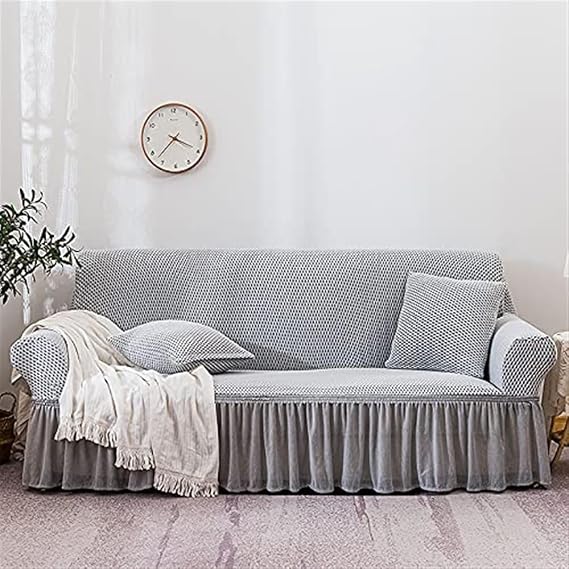Thick Sofa Cover With Ruffled Skirt High Stretch Couch Covers Farmhouse Luxury Sofa Slipcovers All-Inclusive Universal Furniture Cover For Living Room(Light gray,1 seater (90-140cm))