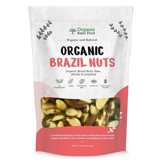 Organic Basic Food Organic Brazil Nuts, Raw, Whole | Non-GMO | Vegan | Gluten-Free - 1 lb (16 oz)