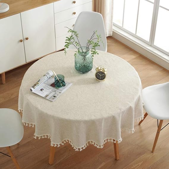 meioro Solid Colour Tassel Tablecloth Rectangular Cotton Linen Tablecloth Suitable for Home Kitchen Decoration Various Sizes