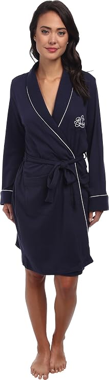 Lauren Ralph Lauren Women's Quilted Shawl Collar Robe, 814193, Windsor Navy, S