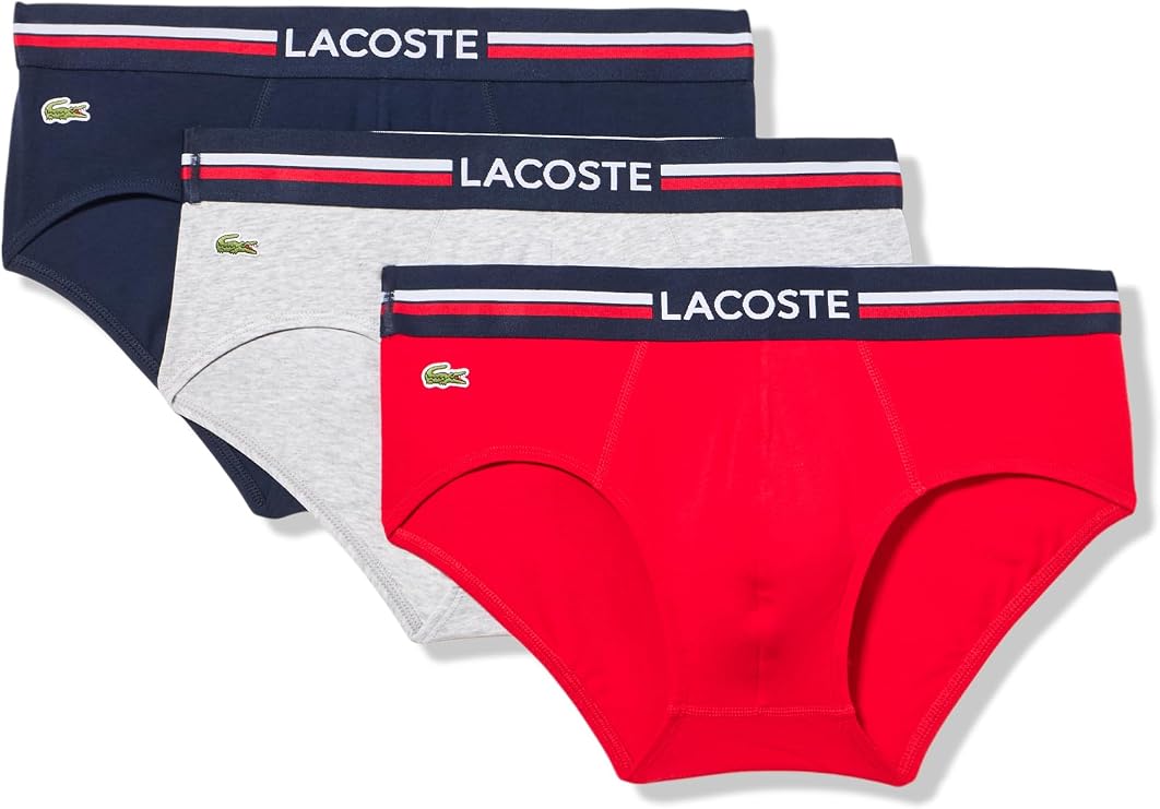 Lacoste Men's Cotton Stretch Tricolor Waistband Briefs, 3-pack