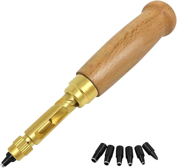 Adjustable Screw Hole Punch Auto Leather Tool Bookbinding Drill Tool,Paper Punch,Craft Punches, 6 Tips Sizes 1.5mm 2mm 2.5mm 3mm 3.5m 4mm