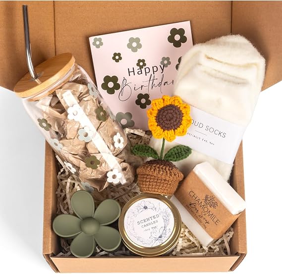 birthday gift for women, self care gift basket, care package for women, send teen girls, girlfriend, mother, sister, best friend, wife, girlfriend, colleague, sunshine sunflower gift basket