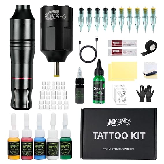 Robert Rotary Machine with wx6 Battery tattoo kit, Type C Fast charging, 1300mAh Battery Power Supply. Rotary Machine Kit Complete kit (Black)
