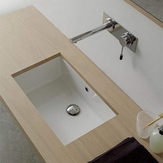 Scarabeo 8092-No Hole Miky Rectangular Ceramic Undermount Sink, 35", White