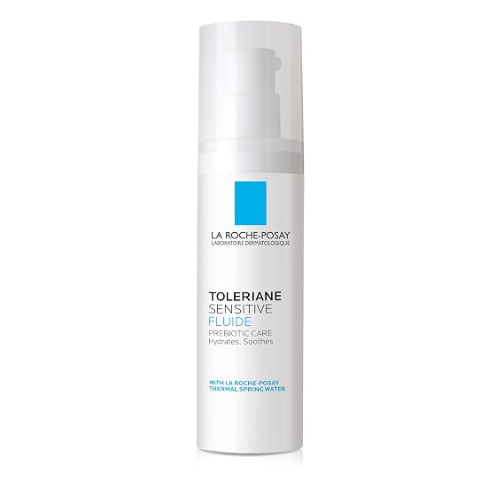 La Roche-Posay Toleriane Sensitive Fluide Face Moisturizer, 1.35oz | Lightweight oil-free face moisturizer with glycerin & antioxidants for sensitive skin. Daily face cream with a gentle feel.