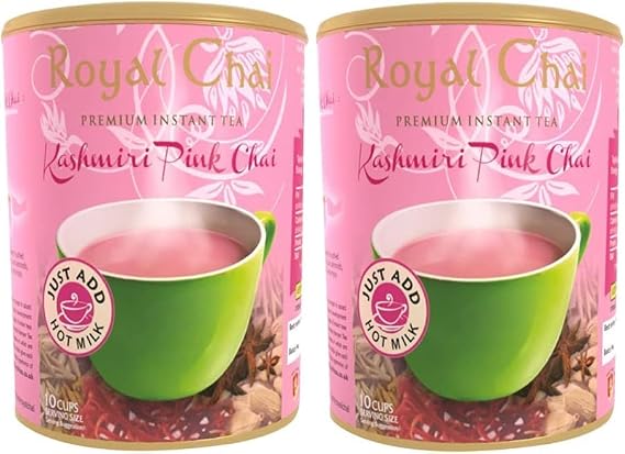 Royal Tea (Chai) in Various Flavours - Instant Premix - Made with Natural Tea Extract & Mixture Of Aromatic Indian Spices - Kashmiri Pink Unsweetened Tub 400g - P2