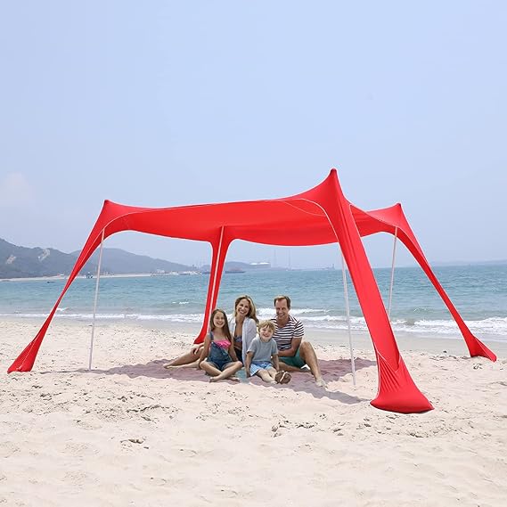 Beach Tent Sun Shade - Portable Pop Up Canopy Large Lightweight Camping Shelter for Family with Sand Anchor 7x7ft 10x10ft