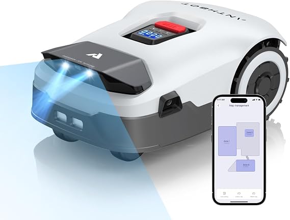 ANTHBOT Genie3000 Robot Lawn Mower - NO Wire, Full Band RTK+4-Eye Vision Robotic Lawnmower for 3/4 Acre, Auto Mapping, Multi-Zone Management, Accurate Obstacle Avoidance, Intelligent Path Planning