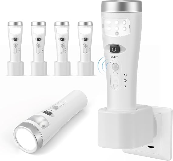 Plug in Motion Sensor Night Light, 4 in 1 Automatic Power Failure Light, Emergency Light, Portable LED Torch, Wireless Induction Charging Plug in Night Light for Hallway Stairs Bedroom, 4 Pack [Energy Class A]