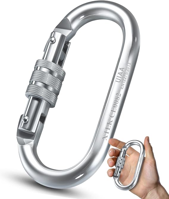 Climbing Carabiner Heavy Duty Twist Locking Carabiner Clip - Industrial Strength Large Steel Oval Carabiners - Rock Climbing Caribeener Clips for Rigging, Ropes