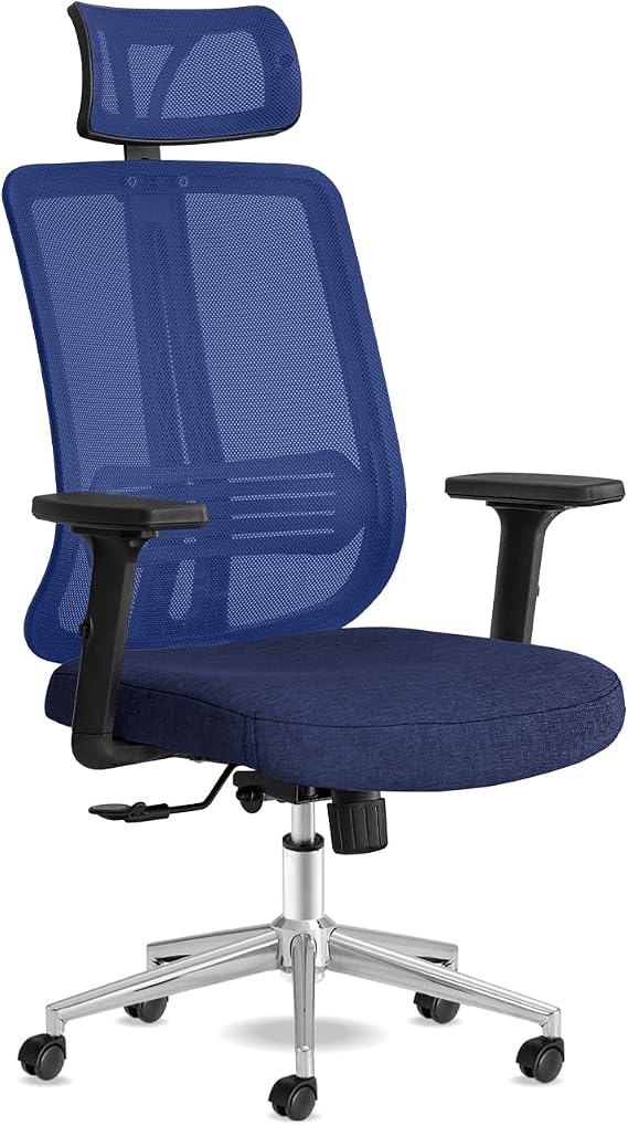 Spark Ofis Sandalyesi Baş Destekli Fileli Sırt Ergonomik Çalışma Koltuğu (Lacivert)