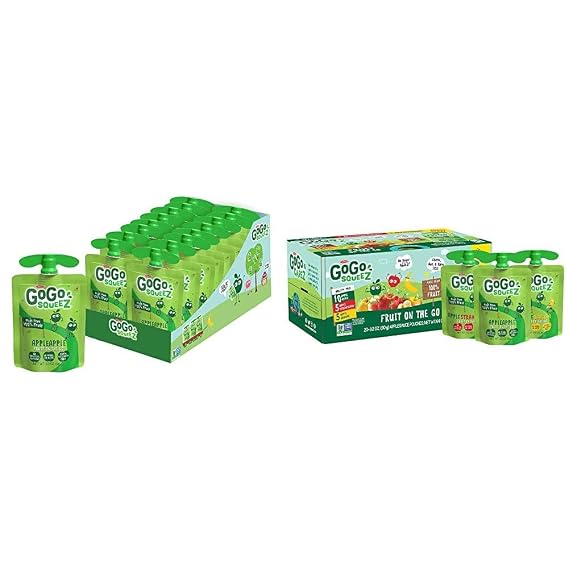 GoGo squeeZ Fruit on the Go, Apple Apple, Banana & Strawberry Variety Pack (3.2 oz, Pack of 20), Unsweetened Snacks for Kids