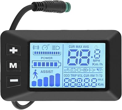 E-Bike LCD Display Monitor 24V 36V 48V Electric Bike Computer Screen with Waterproof 5 Pin Interface Cable for Handlebar Mount Black ABS Material