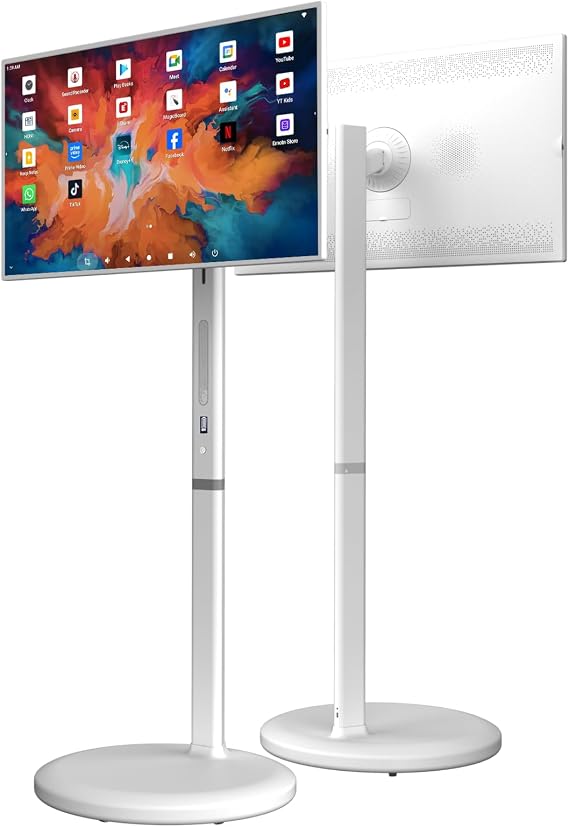 32" Smart Portable TV on Wheels, 1080P FHD Android 14 OS Mobile TV