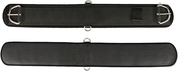 DODENSHA Premium Leather Horse Cinch Girths of Leather Tearable and Adhesive Elastic Stainless Steel Buckles Western Cinch Black
